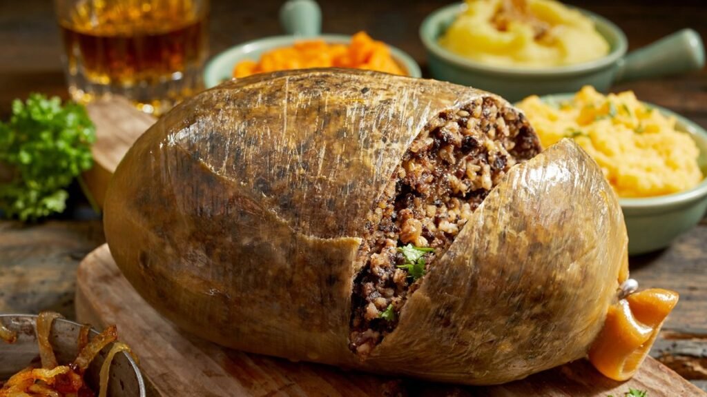 Haggis, a traditional Scottish dish consisting of sheep's organs mixed with oats and spices, and served in a savory pudding, is also banned in America


